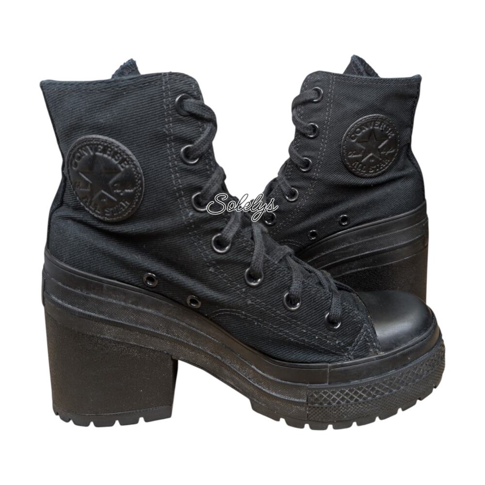 Converse Chuck De Luxe Heel Black Canvas Monchrome Platform Sneaker Womens 7.5